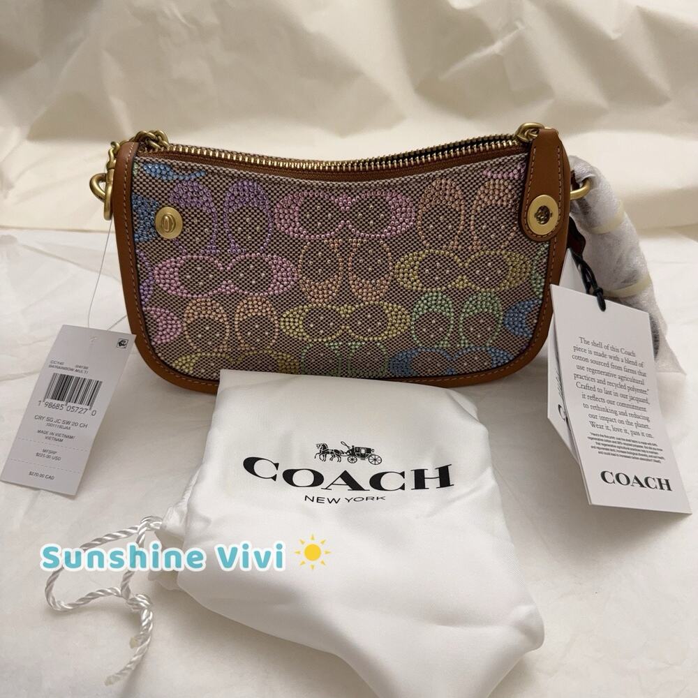 NWT Coach Swinger Bag 20 With Chain In Crystal Signature Jacquard Rainbow CCY40